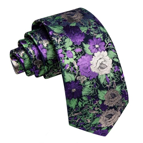 Image of Barry.Wang Plaid Ties Mens Silk Necktie and Tie Clip Checkered Tie for Wedding Party Business Formal