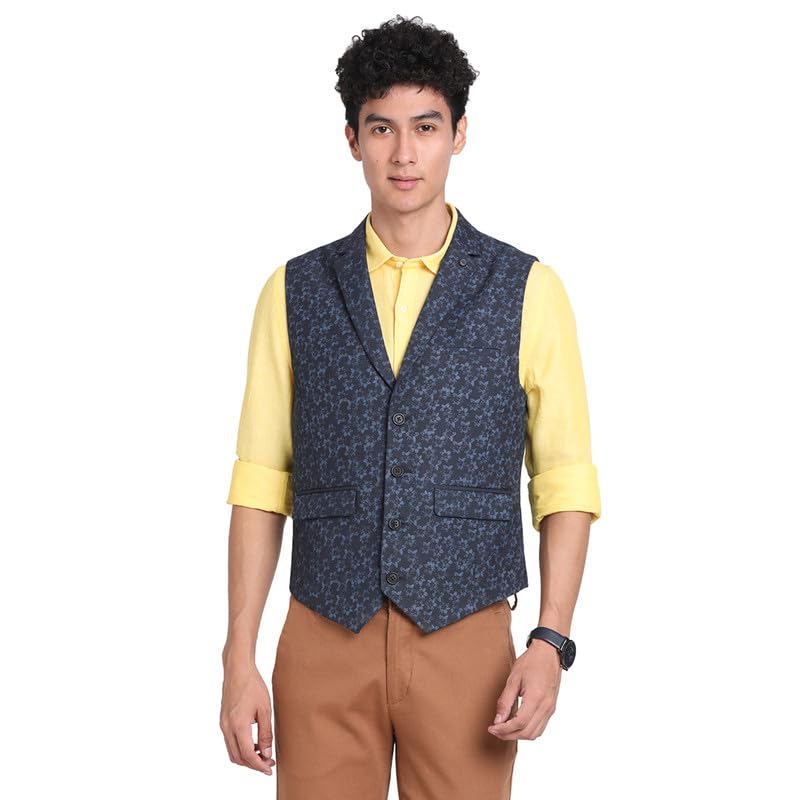 turtle Men Poly-viscose Navy Self Design Slim Fit Casual Waistcoat-picture-14