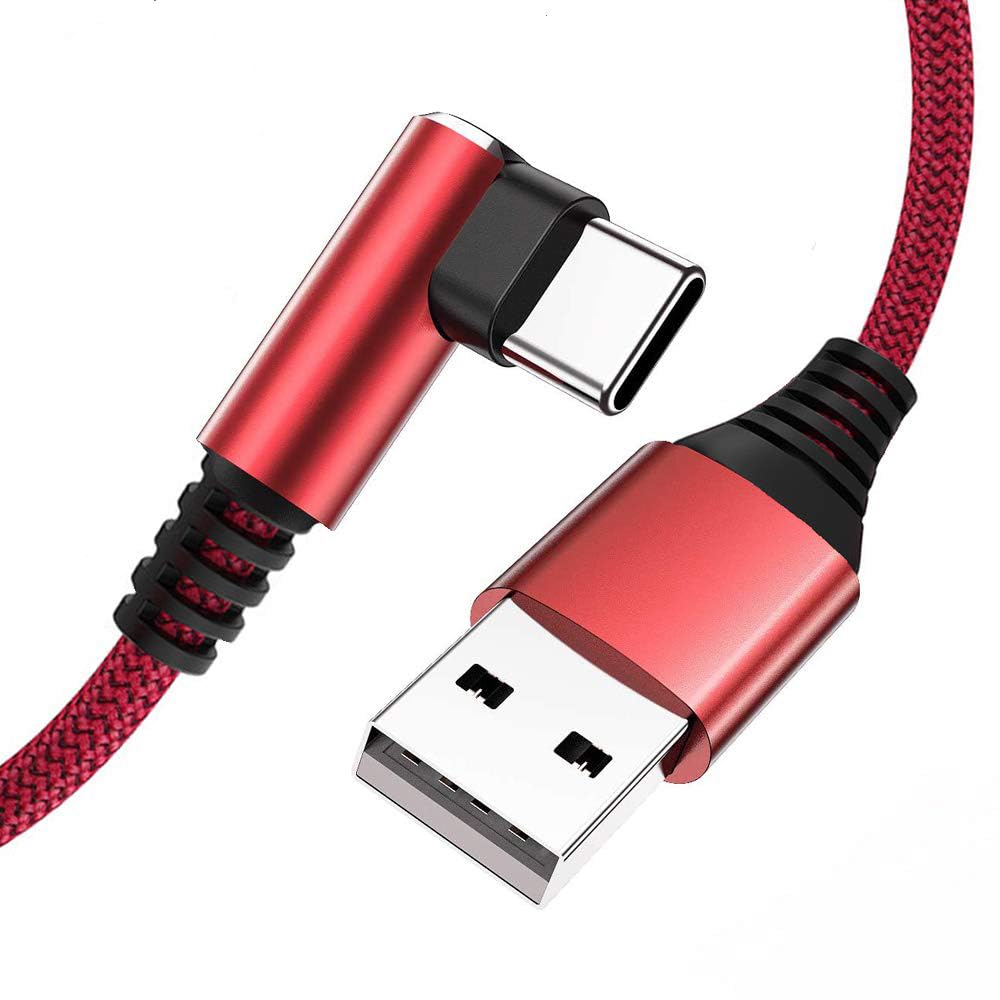 SUKER 2020 Updated Right Angle USB C Cable [2Pack 6ft], 90 Degree USB A to USB C Durable Nylon Braided Fast Charging Cable for Samsung Galaxy S10 S9 S8 Plus Note 10 9 8,LG G8 G7 V40 (Red)