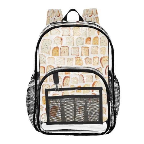 Watercolor Bread Pattern Clear Backpack - Stadium Approved Large 15.7-inch Waterproof Transparent Bag for Sports, Concerts, Work, Travel#177