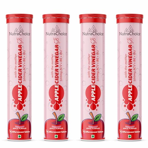 Image of Apple Cider Vinegar 60 Effervescent Tablets (Pack of 4) with Mother for Weight Loss, Added Vitamin B6, B12 & Pomegranate Extract, Weight Management & Gut Health