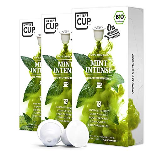 My Tea Cup - TEEKAPSELN MINT INTENSE 3 x 10 BIO-PFEFFERMINZTEE für Nespresso®³-Kapselmaschinen I 100% industriell kompostierbar & nachhaltig – 0% Alu…