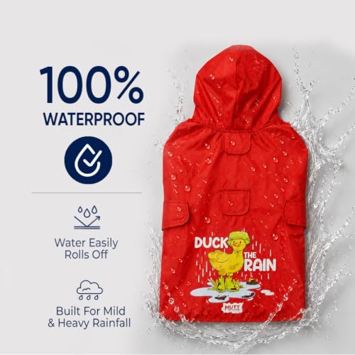 Image of Mutt of Course Waterproof Dog Raincoat with Hood & Mesh Lining | Collar & Harness Leash Opening | Duck Rain Red (M)