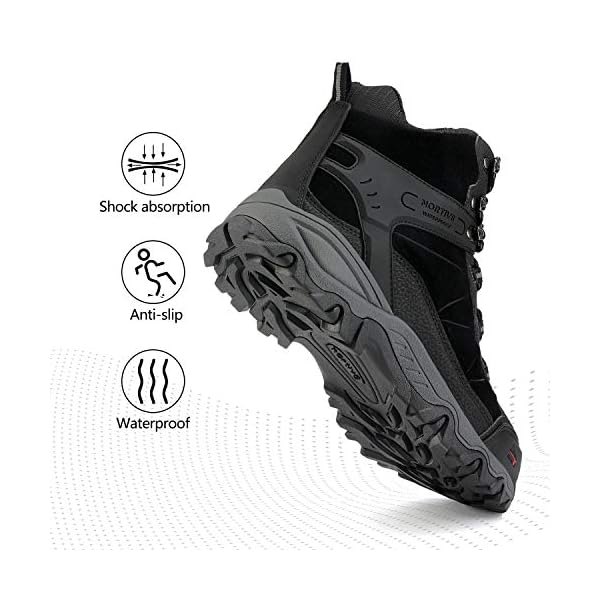 NORTIV 8 Men's Waterproof Hiking Boots Outdoor Mid Trekking Backpacking Mountaineering Shoes Black Size 9 US JS19004M - Image 6