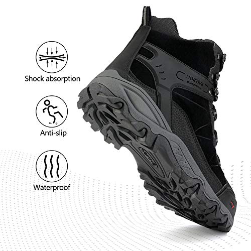 NORTIV 8 Men's Waterproof Hiking Boots Outdoor Mid Trekking Backpacking Mountaineering Shoes Black Size 9 US JS19004M - Image 6