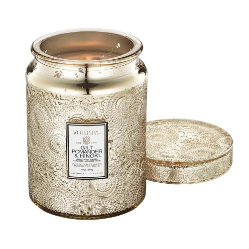 Image of Gilt Pomander Hinoki, Large Candle Jar, 18 oz, 100 Hour Burn Time, Coconut Wax for Clean Burning, Handcrafted in the USA