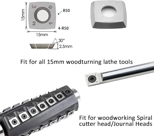 Miniatura 5 de Cortadores cuadrados de 0.591 in con insertos de carburo de radio de 2 pulgadas, 15 × 15 × 0.098 in-R50 de repuesto para herramientas de torneado de
