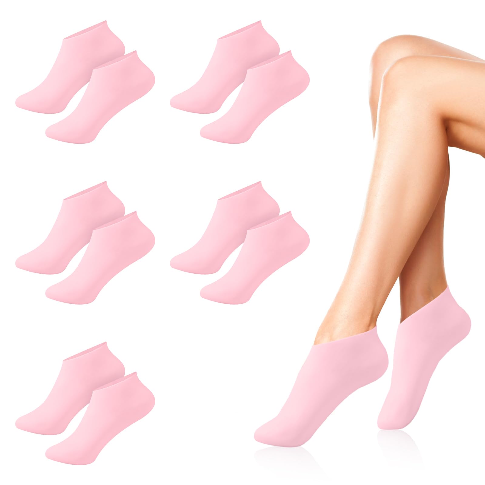 5 Pairs Silicone Socks for Women, Silicone moisturizing Socks for Dry Cracked Feet Woman, Silicone Foot Socks for Soft Foot Care, Skin Color