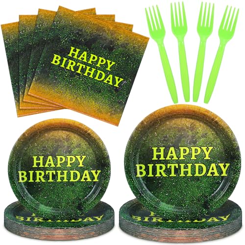 Yungyan 24 Sets Green Moss Pattern Disposable Paper Plates and