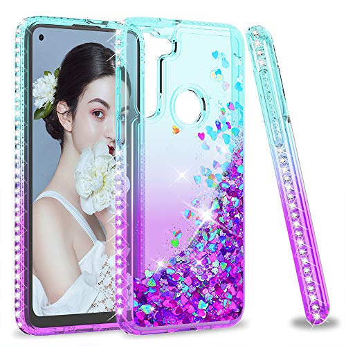 LeYi Moto G Fast Case for Girls Women, Glitter Sparkle Diamond Quicksand Cute Clear Protective Phone Case for Motorola Moto G Fast, Gradient Teal/Purple