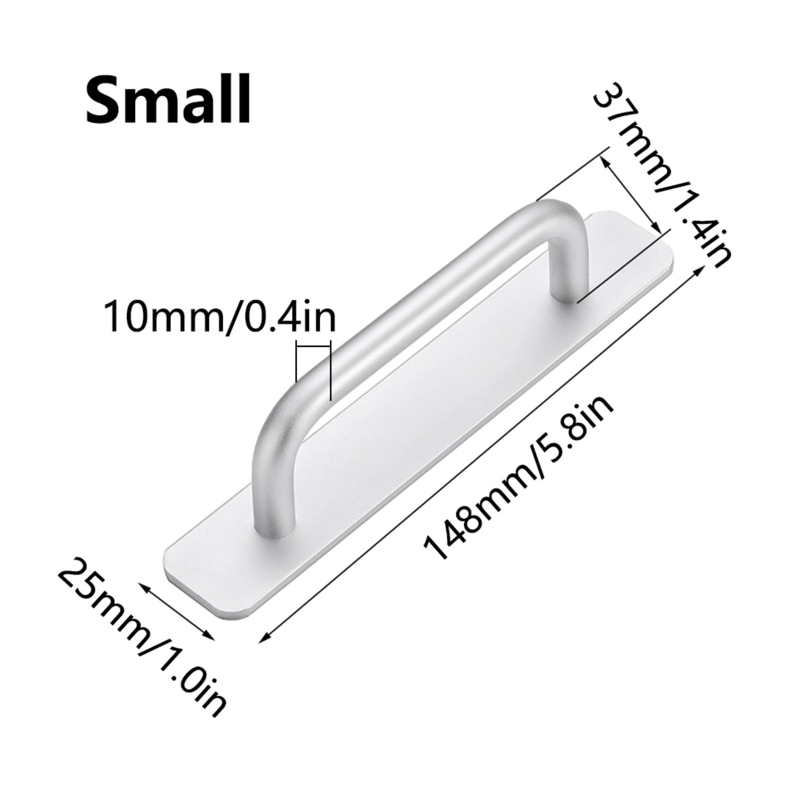 2 maniglie autoadesive per mobili, in alluminio, senza foratura, per armadio, cucina, porta scorrevole, porta del balcone, 148 mm, argento