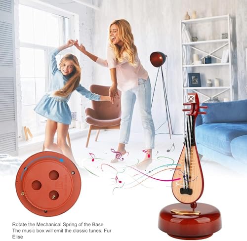 Image of AUGEN Exclusive Music Box Musical 360 rotatable Carousel Children's Wooden Men and Women Birthday Creative Christmas Valentine's Day Gift Home Decoration (Pipa)