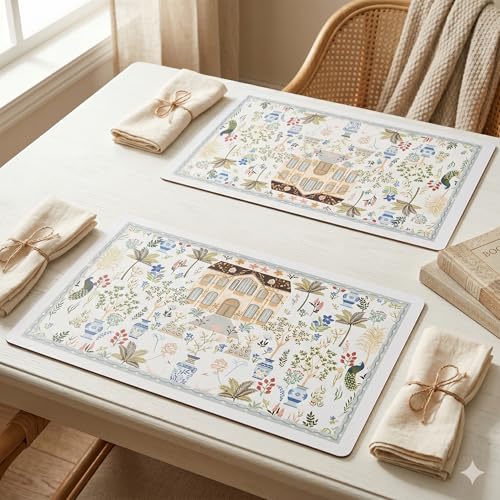 Image of YELONA Leather Dining Table Placemats Set of 2 - Waterproof, Heat Resistant, Anti-Slip, Easy to Clean Table Mats for Dining Table, Kitchen & Home Decor (Off White, 40 x 30 cm)
