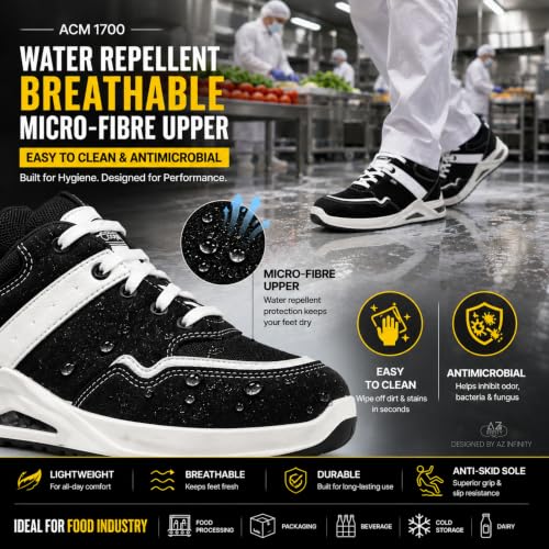 Image of Allen Cooper Safety Shoe ACM 1700 | Washable Micro-Fibre Upper, Protective Steel Toe, Anti-Skid Sole, Water & Oil Resistant | Size 07 INDIA /UK