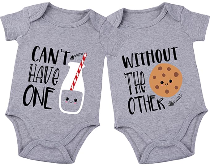 Image of listery Funny Twin Outfits Bodysuits Clothes Boy Girl Twins Rompers 2 Pack Baby Matching Outfits For Newborn Infant