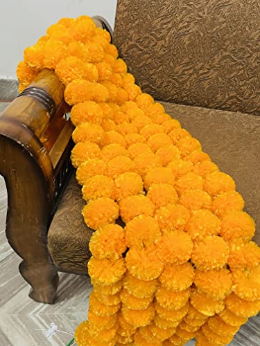 Image of Sphinx Artificial Marigold Fluffy Flowers Garlands for Decoration - Pack of 5 (Light Orange), 140 CM