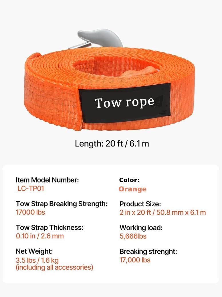 22 フィートのフック付き牽引ロープ、8 トンの容量、自動車、SUV、RV、トレーラー、ATV、ラチェット トラック、スタッカー ト