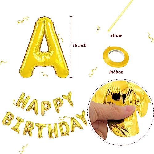 Image of Happy Birthday Banner (3D Gold Mylar Foil), 16 Inch Happy Balloon Banner, Boys & Girls Birthday Decorations Party Supplies