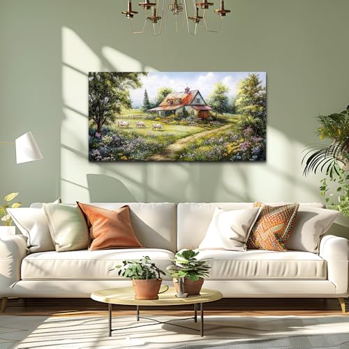 Canvas Wall Art for Living Room Wall Decor for Bedroom Office Wall Decorations Modern Grassland Paintings The Hut Pictures Artwork Room Aesthetic Home Decor Ready to Hang