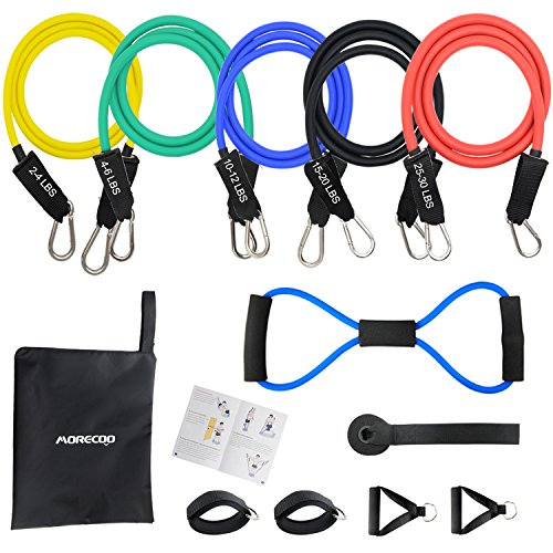 MORECOO Kit Fitness Bande d'Exercice Musculation Latex 12 PCS, Elastique Musculation Résistance Bande Expander pour Homme et Femme, Musculation, Yoga, Rééducation, Tractions Perte de poids etc