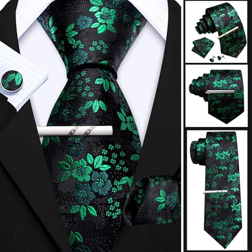 Image of Barry.Wang 6 PCS Men Ties Set Silk Business Fashion Woven Necktie Handkerchief Cufflinks Paisley Stripe Wedding Party
