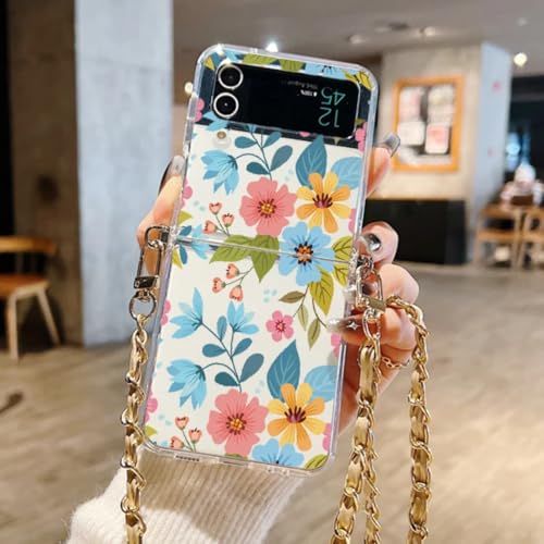 Coque TPU souple Samsung Z Flip6 antichoc avec cordon floral or