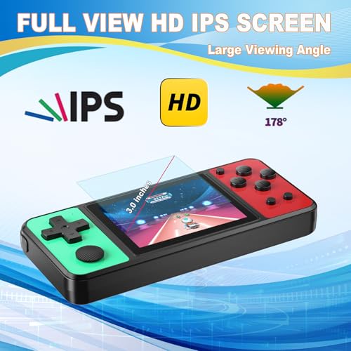 Image of 32 Bit Handheld Games for Kids Built-in 139 Retro Video Games,3.0 inch IPS Screen Rechargeable Portable Arcade Gaming Player,Electronic Travel Toys for Boys Girls Birthday Green-Red