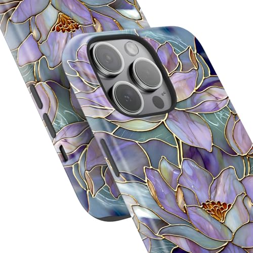 Image of Goodon for iPhone 15 Pro Case Cute - Wireless Charging Compatible - Dual-Layer Hard Shell + Silicone Cover - Protective Phone Case with Trendy Designs for Women - Abstract Lotus