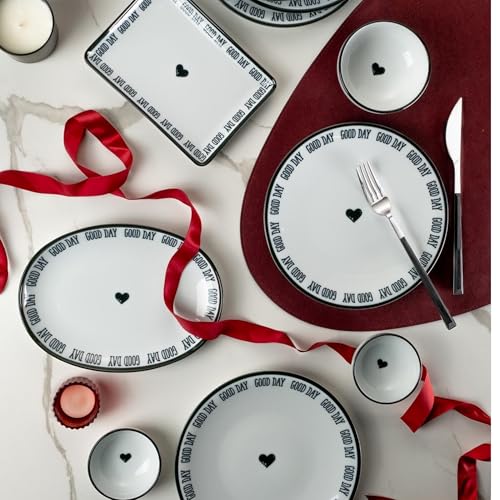 Kütahya Porselen Zeugma – Service Petit Déjeuner 14 Pièces pour 6 Personnes – Ensemble en Porcelaine Élégante – Motif Good Day – Compatible Lave-Vaisselle