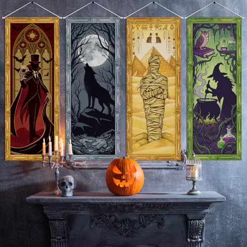 Image of Panelee 4 Pcs Halloween Gothic Banner Mythical Creature Banner Decorations