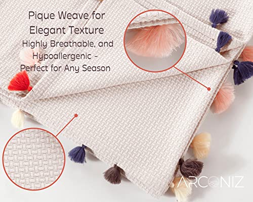 Cotton Blankets Queen Size - Smooth Pique Weave Texture Throw Blanket Perfect For Snuggling In Bed, Sofa And Couch - Soft, Durable, Cozy Blanket Good For Twin Queen Bed (79X95 In. Cream Beige) #TOP1