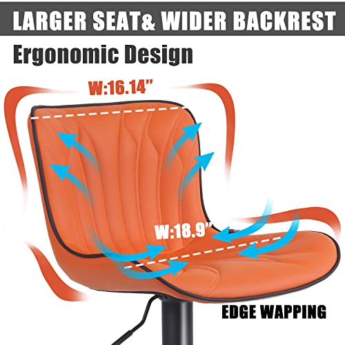 Image of Bar Stools Set of 6 Modern Kitchen Counter Chairs Swivel Barstools Orange | Faux leather upholstered island chairs with high backs & metal base. Adjustable Height, easy to clean & load 300 lbs