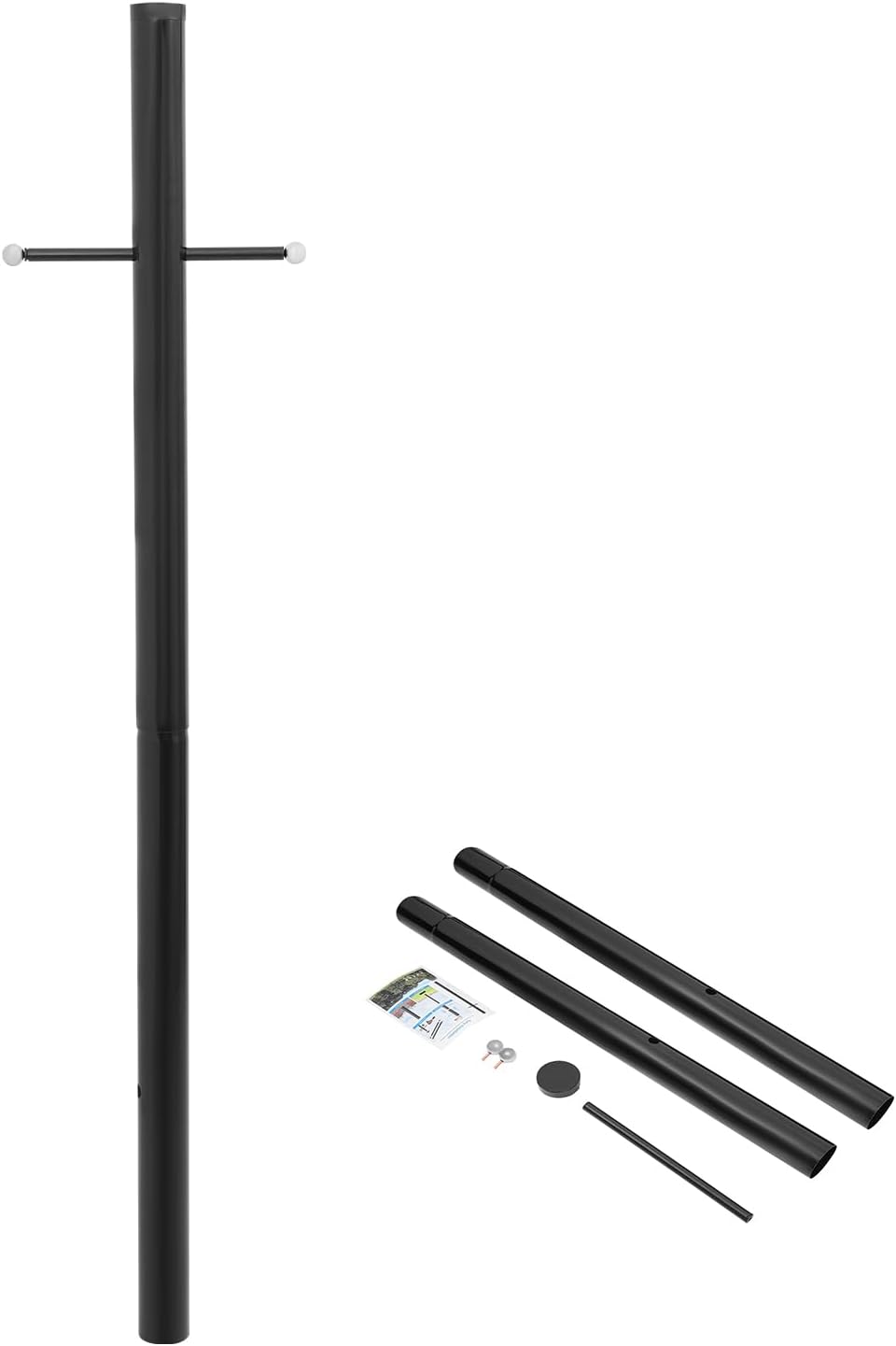 Outdoor Lamp Post with Cross Arm, 2M/2.5M/3M Split Street Light Pole, 2.99in Direct Burial Lamp Post for Driveway Pathway Front Yard (2m / 6.56ft (H))