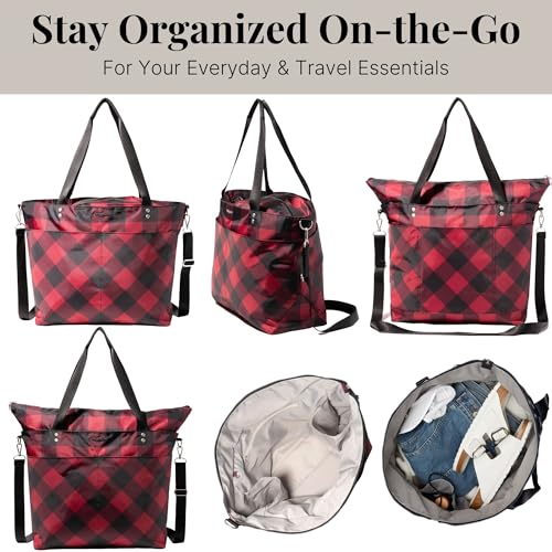 Image of Baggallini Carryall Tote - Lightweight Nylon Zipper Top Weekender Travel Beach Bag w /Luggage Sleeve