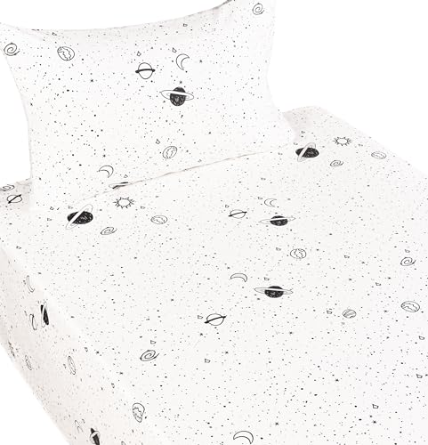 Image of Scientific Sleep Starry Galaxy Solar System 100% Cotton 3 Pcs Twin Bed Sheet Set Kids Boys Girls Toddler Teen, Flat Sheet & Fitted Sheet & Pillowcase Kids Bedding Set (Galaxy, Twin)