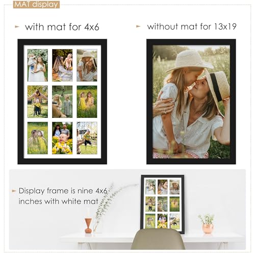 Image of DUENPY 13x19 Collage Picture Frame 4x6 Picture Frames Collage Wall Decor Displays Nine 4x6 inch Photos Available Horizontal Wall Mounting Display and Vertical Black