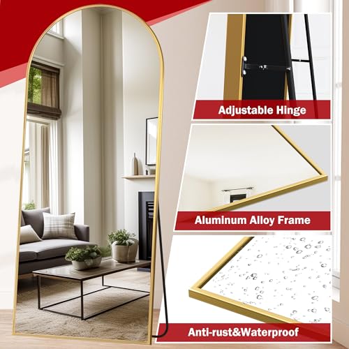 Suidia Arched Full Length Mirror, 71"x32" Floor Mirror Freestanding, Floor Standing Full Body Mirror with Stand for Bedroom, Hanging Mounted for Living Room Cloakroom, Gold
