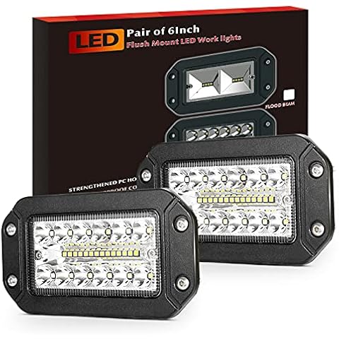 Flush Mount LED Light Pods, BUNKER INDUST 2Pcs 6 Inch Spot Flood Combo Beam 6000 LM Triple Row Driving Off Road Light Bar Waterproof Led Work Light for Golf Cart Trucks Tractor SUV 4x4 ATV UTV Cover