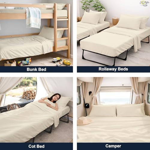 Cottington Lane 4 Piece Cot Sheets Set 25 x 75, Premium Egyptian Cotton Sheets, Perfect for Narrow Twin, Camp Bunk, Army Cots, Trifold Mattress, Camping Cot, Guest Bed Replacement, Ivory by Cottington Lane - Image 3