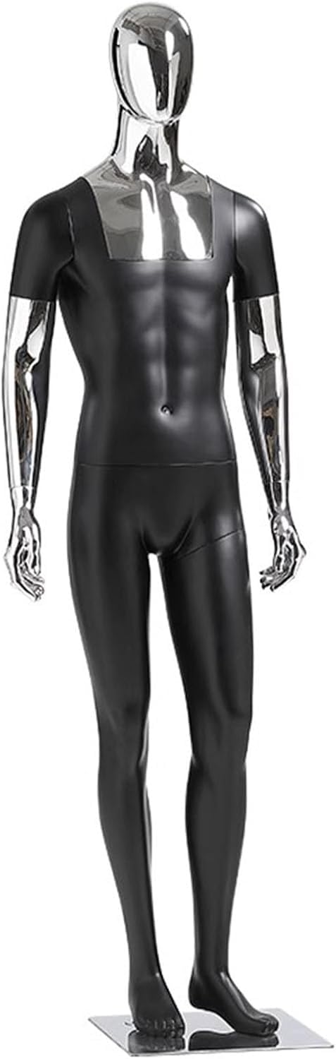 CONGRUI 75.6 Inches Male Mannequin Full Body Detachable Fiberglass Torso And Electroplated Arms Standing Manikin(Black2)