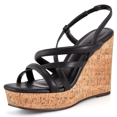 Coutgo Women Platform Wedge Sandals Cork Slingback Wedges Espadrilles Heels Summer Shoes