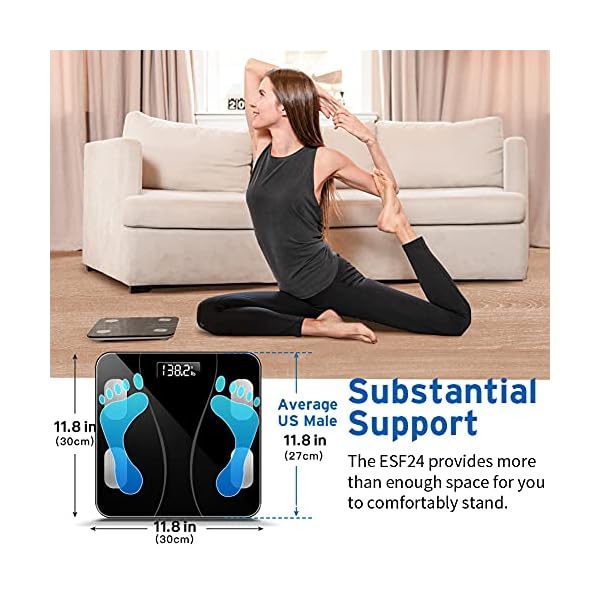 QISEMDUM Bluetooth Body Fat Scale, Smart Wireless BMI Bathroom Weight Scale Body Composition Monitor Health Analyzer with Smartphone App for Body Weight, Fat, Water, BMI, BMR (Grey)