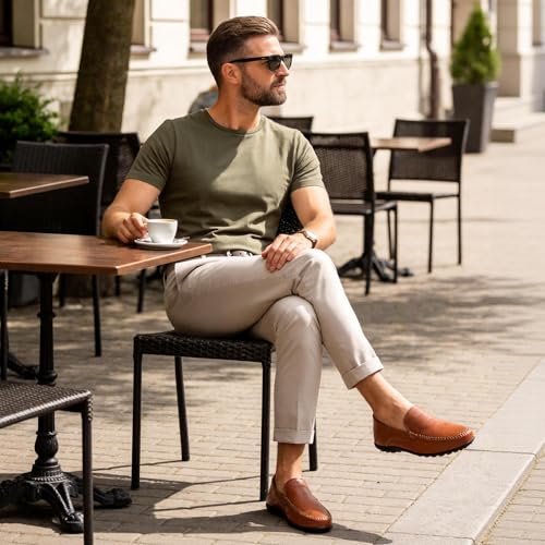 Image of Go Tour Men's Premium Genuine Leather Casual Slip on Loafers Breathable Driving Shoes Fashion Slipper