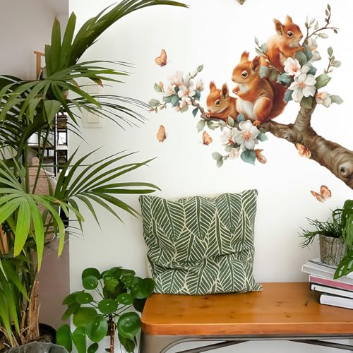 Vinilo decorativo para pared con ardillas acuarela y mariposas miniatura 5