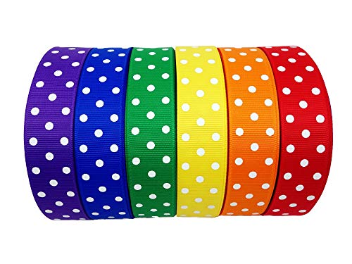Polka Dots Grosgrain Ribbon, 30 Yards (6x5 yd), 7/8 Inch Width, 6 Colors - Perfect for Crafts, Party Decorations, Wedding, Gifts Wrap, Etc