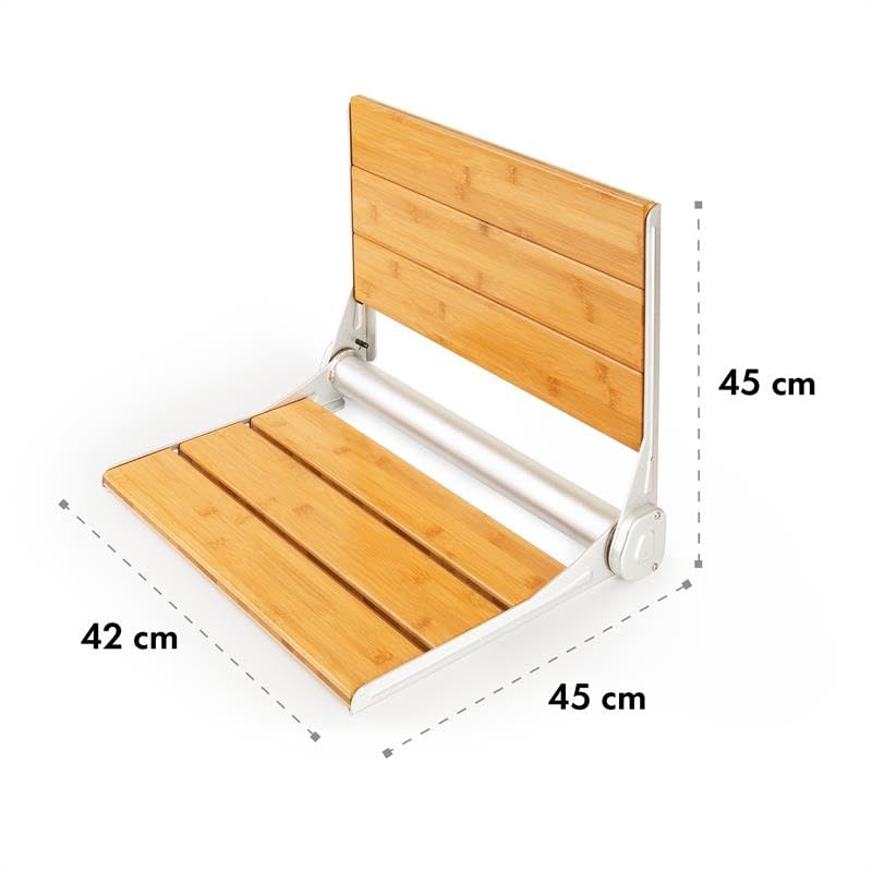 oneConcept Arielle Siedzisko prysznicowe - Składane siedzisko z bambusowym siedziskiem, Zawieszenie ze stopu aluminium, maks. waga: 160 kg, w zestawie materiał montażowy, Typ: Arielle Deluxe, brązowy