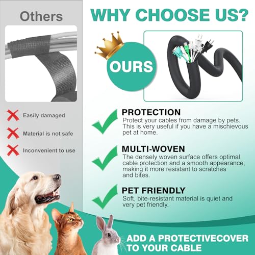 UOMTFAI Dog and Cat Cord Protector 10ft - 3/8inch, Flexible Cable Sleeve for Easy Cord Management, Protects Cables from Pets Chewing, Ideal for USB, Power, Audio and Video Cords - Black by UOMTFAI - Image 2