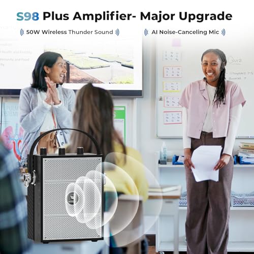Image of 50W Voice Amplifier with 2 Mics,Microphone with Speaker | Portable Sound System with Microphone,Bluetooth Speaker Megaphone for Teachers, Classroom, Outdoor, Events -S98Plus