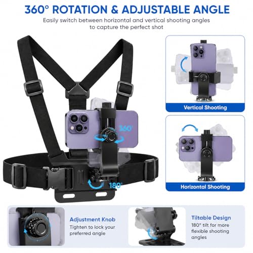 Image of Chest Neck Holder for Mobile Phone, First Person Perspective Live Streaming, Adjustable Mount Phone for Vlogging, Cycling, Hiking, Outdoor Recording (Chest Mount Holder)