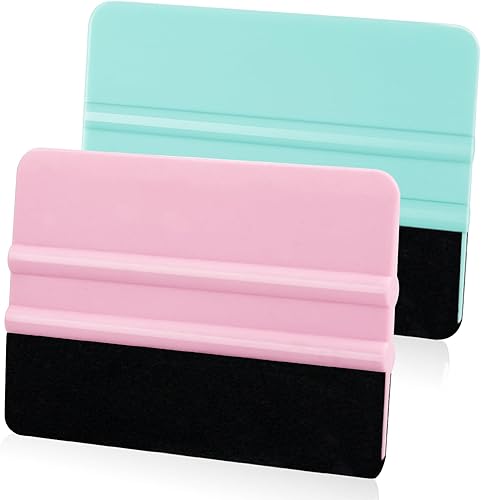 Miniatura 6 de WRAPXPERT Herramienta de espátula de vinilo, paquete de 2 espátulas para vinilos rosa y verde azulado, herramienta raspadora de vinilos de fieltro
